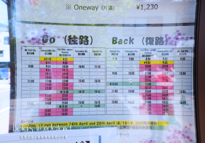 河口湖景點 富士芝櫻祭 發車時刻表